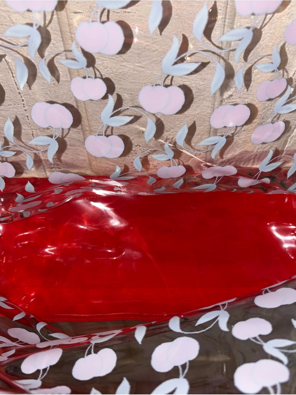 Ed Hardy Clear Cherry Print Tote with Red Trim - Picture 3 of 4